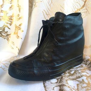 Converse Black Wedge Leather Zip & Canvas Lace-up